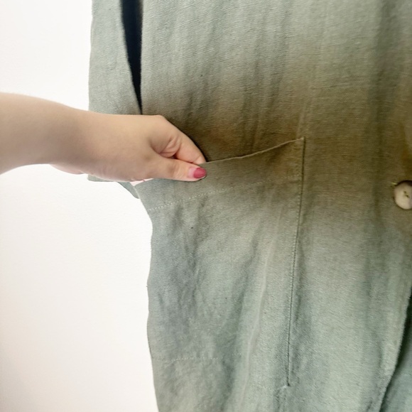 Seaside Tones Linen Kimono Coat Khaki Olive Green Pockets Longline One Size - Picture 6 of 11